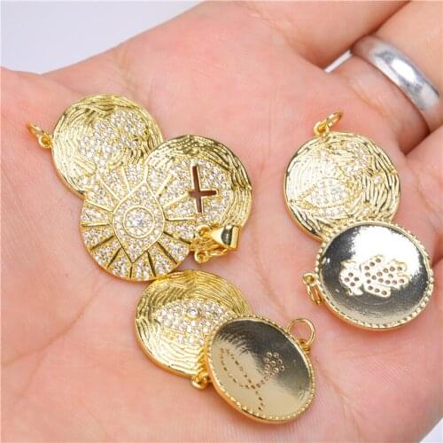JUYA Round Copper Charm Pendants Inlaid Zircon Pattern Pendant Jewelry Components For Women Men Making Necklace Supplies
