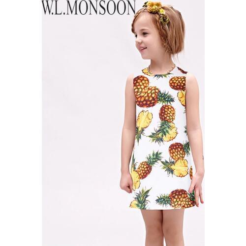 W.L.MONSOON Girls Summer Dresses with Pineapple Print 2017 Brand Toddler Dress Children Princess Costume Robe Fille Kids Clothes