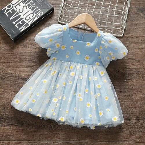 Summer Daisy dress baby girl short sleeve princess dress Korean print dress girls dress princess dress