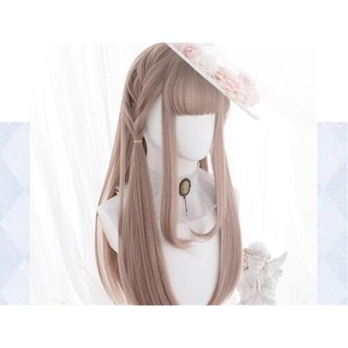 Lolita girl Long Straight Party Bangs Cute Hair Cosplay Women Wig D051