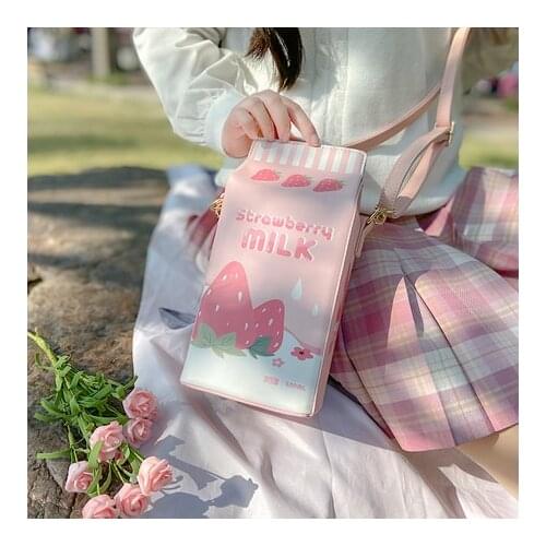 Harajuku Lovely Lolita Strawberry Milk Box Transparent 15/20/25cm Bjd Dolls Itgbag Shoulder Bags Portable Kawaii Messenger Bags