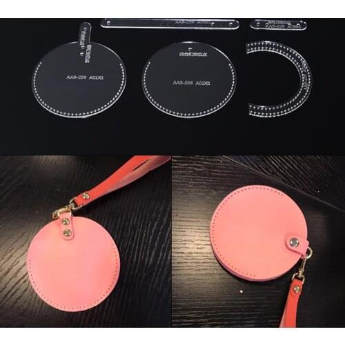 Cute Round Coin Pocket Acrylic Template, Handmade Leather Mini Bag Sewing Stencil Mould, Clear Design Pattern Supplies