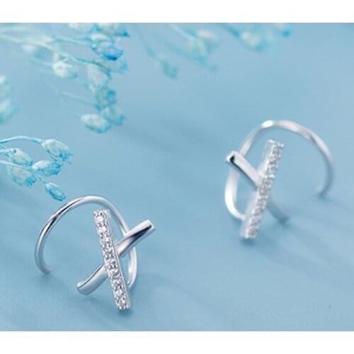 Minimalist Genuine 925 Sterling Silver Letter X Earrings Cute Crystal Ear Stud Jewelry Girl Birthday Gift