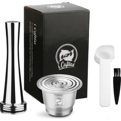 Refillable Compatible with Nespresso Stainless Steel Coffee Filter Reusable Coffee Capsule Circle Hole Satinless Tamper Spoon