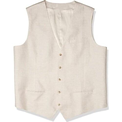 Mens Vest V Neck Linen Single-Breasted Vest Jacket Solid Color Vest Slim-Fitting For Male Casual Vest Clothing 2021