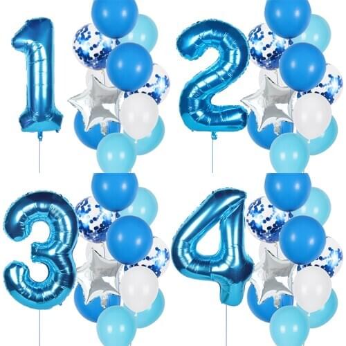 Baby shower Blue balloon kit Number ballons Boys birthday party decoration kids Latex baloons Foil digital globos 123456789 old