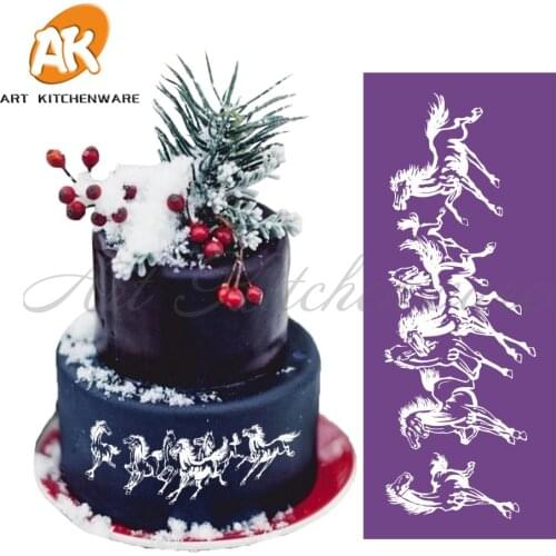 New Running Horses Mesh Stencil Lace Cake Stencil Template For Wedding Cake Decorating Tools Fabric Cake Stencils icing MST-19