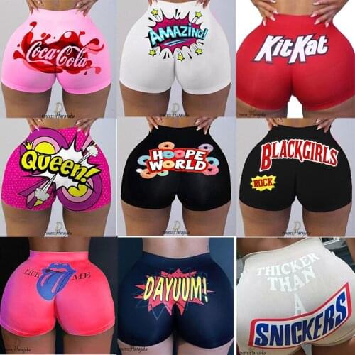 Hot Women Summer Casual Sexy Pant Spersonality Variety Printed Patterns Elastic High Waist Tight-fitting Sports Outdoor Shorts