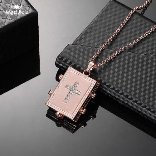 Expanding Cross Locket Necklace Rose Gold Color Trendy Jewelry Memory Photo Locket Necklaces Pendants For Women/Men Gift
