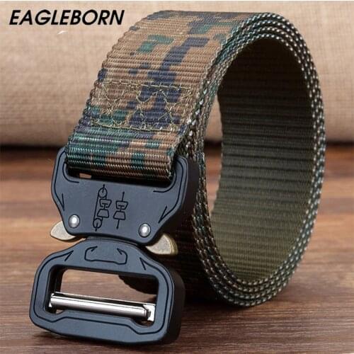 EAGLEBORN Military Equipment Knock Off Army Belt Mens Heavy Duty Soldier Combat Tactical Belts Sturdy Nylon Waistband 3.8cm