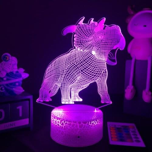 3D LED Dinosaur Nightlight Triceratops Figure Bedside Lamp For Kids Child Bedroom Decor Birthday Gifts Room Decoration
