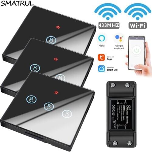 SMATRUL Tuya Smart App WiFi Touch Switch Light Wall Panel RF 433Mhz Remote DIY Relay Breaker Module Home Google Alexa 220V