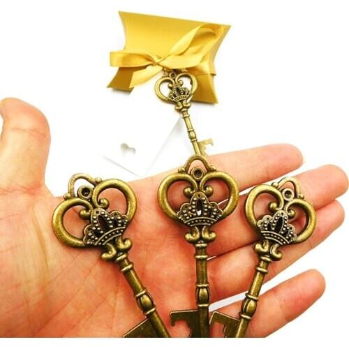 Vintage Key Bottle Opener Paper Tags with Candy Bag Wedding Souvenirs Favors Festive Party Supply