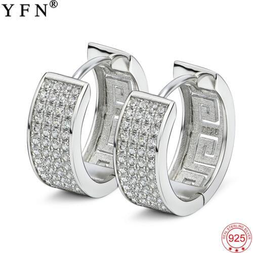 YFN 925 Sterling Silver Wide CZ Hoop Earrings Elegant Earring For Women Gifts Clear Stock Sales GNE0992