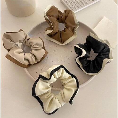 Black White Coffee Hit Color PU Leather Hair Rope Hair Bands for Women Girls Simple Headbands Hair Accessories Scrunchie