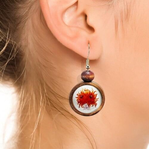 Horoscope Theme Handmade Wooden Women Earrings Cute Jewelry Accessory Astrology Zodiac Symbol Faith Planet Money Success Chance