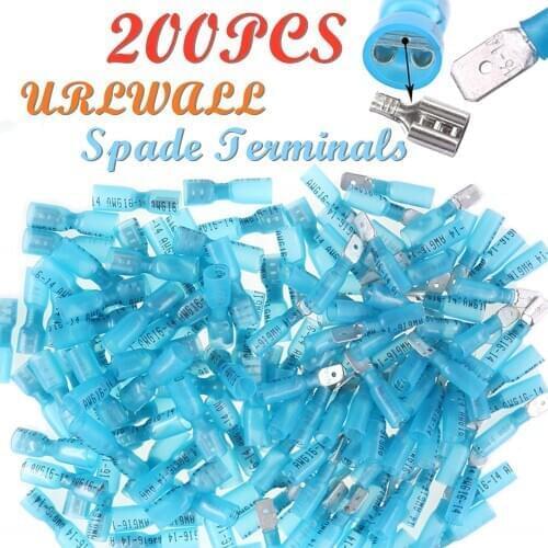 100Pcs/Set Female/Male Quick Spade Heat Shrink Connectors Blue Insulated Electrical Crimp Terminals Kit