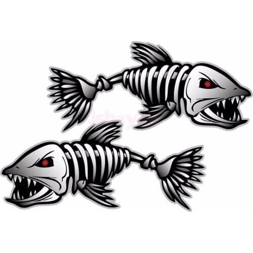 2Pcs Skeleton Fish Bones R&L Vinyl Decals Stickers Fishing Boat Car (C022)