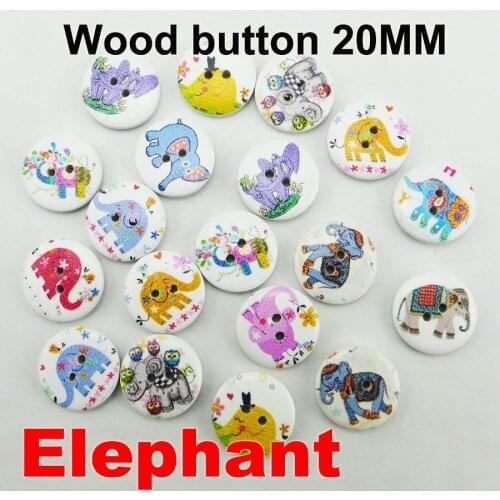 50PCS 20MM Painting Wooden Elephant Buttons Sewing Clothes Boots Coat Button Accessories MCB-989