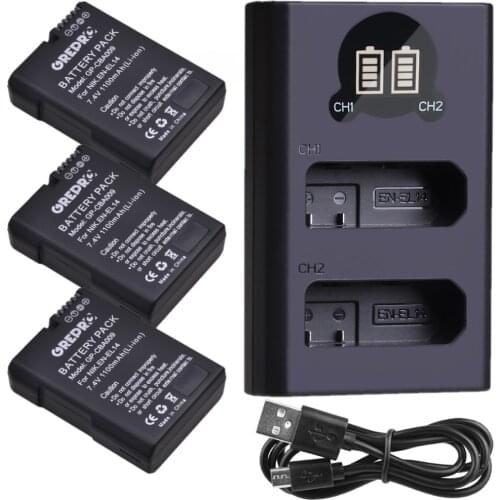 EN-EL14 EN EL14 Battery with Dual Charger for Nikon EN-EL14a D3100 D5500 D5300 D5600 D3300 D3400 Coolpix P7000 D3500 DSLR Camera
