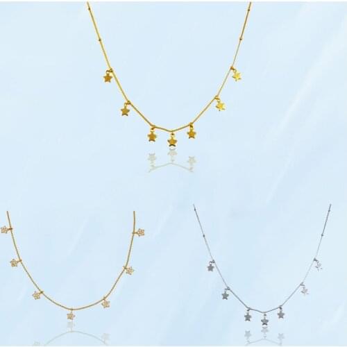 Womens Vintage Necklaces Pentagram Inlaid Crystal Pendants Necklace Golden Silver Color Stainless Steel Chain K-Pop Accessories