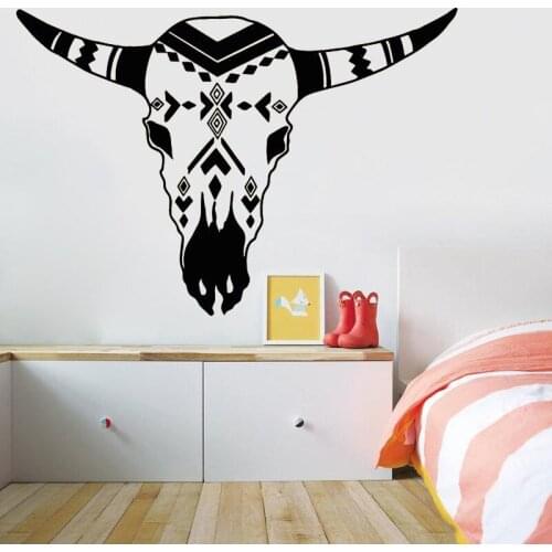 Skull Bull Wall Sticker Ethnic Symbol Vinyl Decal Totem Home Decor Boys Kids Bedroom Decoration Removable Wall Art Mural