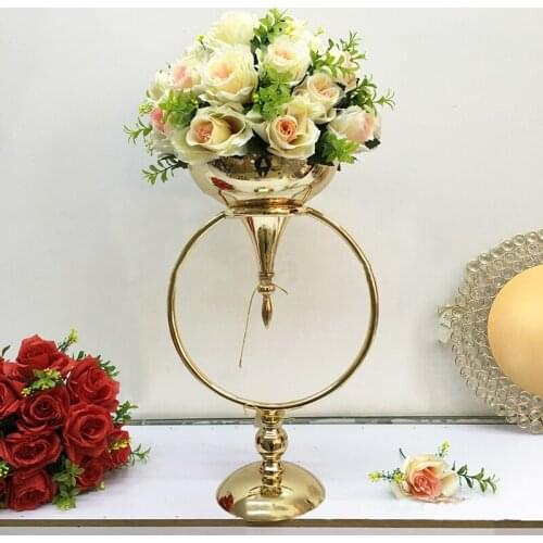 Elegant Gold Flower Vase Metal Arch Party Wedding Backdrop Decor Table Centerpiece Flower Stand Home Flower Pot Decorative