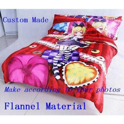 Flannel Material Anime Bed Sheet or Duvet Cover with Two Pillow cases bedding 4 sets custom Linen