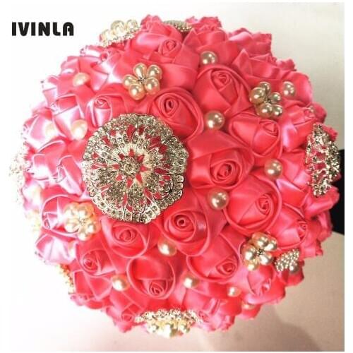 Hot sell Rose Red wedding flower bridal bouquets pearl bridal bouquet for wedding