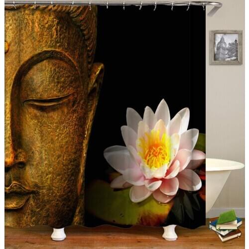 Zen bath curtain 3D Waterproof Polyester Shower Curtains Buddha Statue Bamboo Bath Screens Home Decor Waterproof In The Curtains