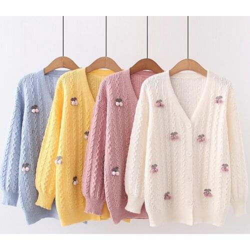 OUMENGKA 2021 Autumn New Knit Female Cardigan Loose Streetwear Sweater Coat Cute V Neck Knitted Women Fashion Pull Jacket