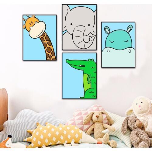 Nursery Cute Animals Artwork Canvas Art Print Painting Poster Wall Pictures For Kids Room Home Decorative Bedroom Decor No Frame