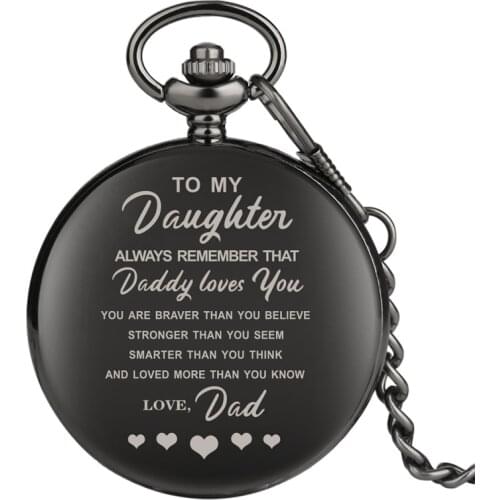 Creative Customized Words To My Daughter Theme Women Girl Analog Quartz Pocket Watch Pendant Chain Clock Full Hunter Case Gifts