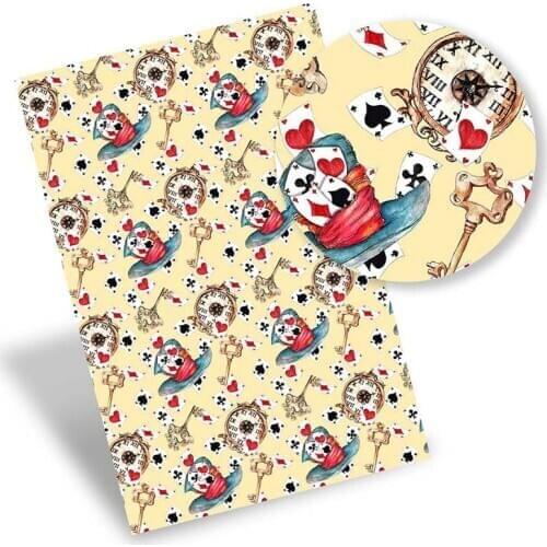 Faux Leather Sheets Poker Clock Key Synthetic Leather Printed Vinyl Fabric DIY Handbag Bow Making Supplies 22*30cm/pc 0.8mm