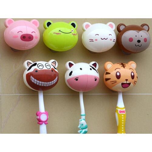 Lovely 3D Cartoon Animal Head Sucker Toothbrush Holder Stand Cup Mount Wall Suction Grip toothbrush rack Bathroom Accessories
