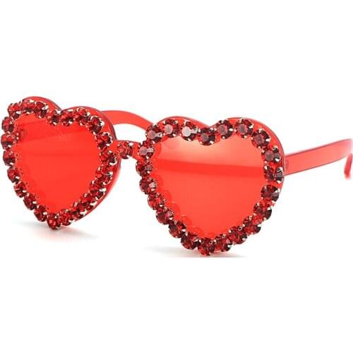 New Fashion Younger Women"s Sunglasses Heart Shaped Oversized Rhinestones Studded Cute Pink Maiden UV400 Protection Eyeglasses