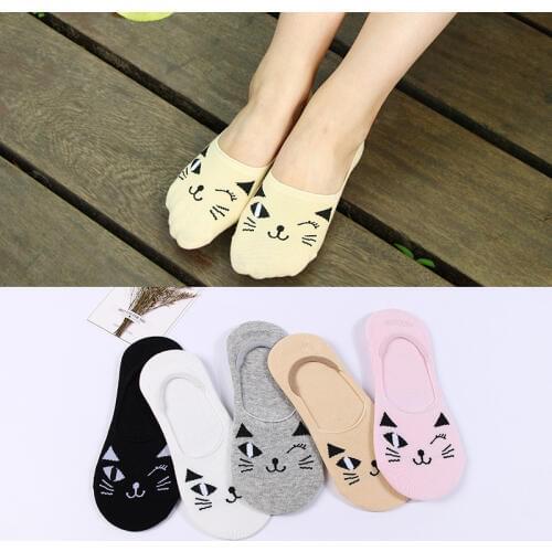 Wholesale 5 pairs/lot Cute Animal Women Socks Summer Harajuku Cartoon Winking Cat Kitty ankle socks Invisible funnySox Dropship