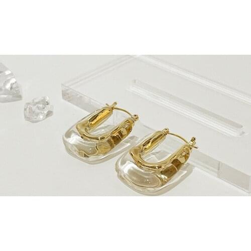 Origin Summer Temperament U Shape Geometrical Transparent Jelly Hoop Earring for Women Gold Metal Earring Jewellery Pendientes