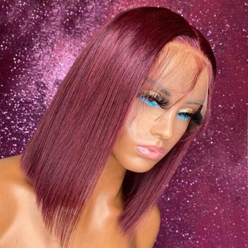 13x4 Lace Front Bob Wigs with Baby Hair Burg Hair Color Glueless Synthetic Lace Wig Natural Hairline Short Hair