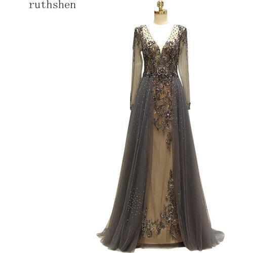Ruthshen 2020 Real Picture BeadingTransparent Prom Dresses Sexy Open Back Formal Party Dress Illusion Vestido De Formatura