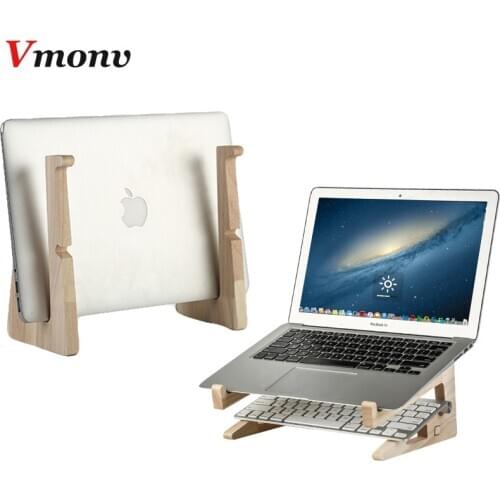 2 in 1 Wood Laptop Stand Holder Increased Height Storage stand Notebook Vertical Base Cooling Stand for Macbook 13 15 Inch Mount