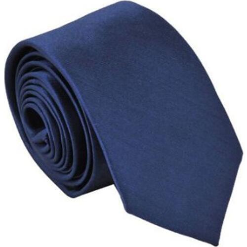Polyester Narrow Neck Tie Skinny Solid Dark Blue Thin Necktie for Men (2" Max Width)