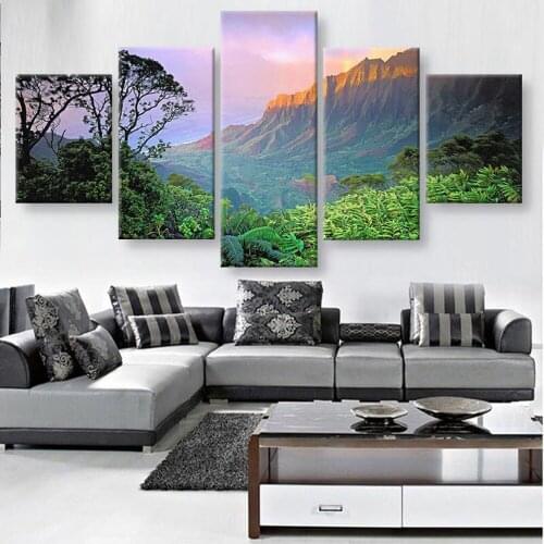 Framework 5 Piece HD Print Painting Mountaintop View Cuadros Landscape Canvas Wall Art Home Decor For Living Room Wall Picture