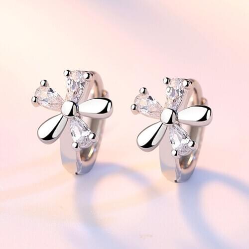 Luxury 925 Sterling Silver Classic Zircorn Flower Earrings Bridal Wedding Jewellery Pendientes Prevent allergy eh206
