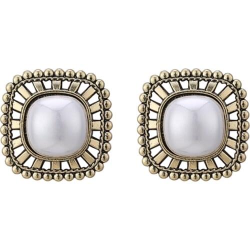 New Fashion Brincos Wedding Jewelry Big Pearl Earring Square Stud Earrings For Women