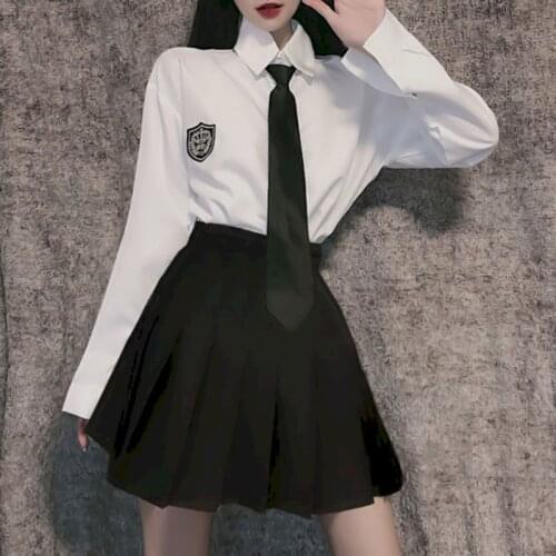 School Uniform New Skirt Short Skirt College Style Pleated Skirts Suit Spring Summer Long Skirts Shirt Female Student Uniform