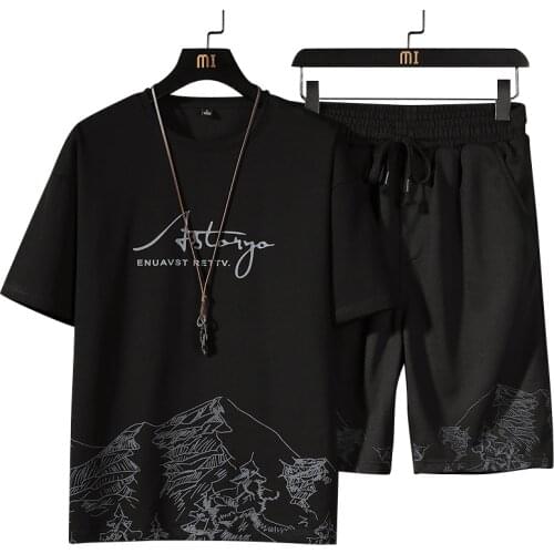 Mens Tracksuit Summer Clothes Sportswear Two Piece Set T Shirt Shorts Brand Track Clothing Male Sweatsuit Sports Suits Husband