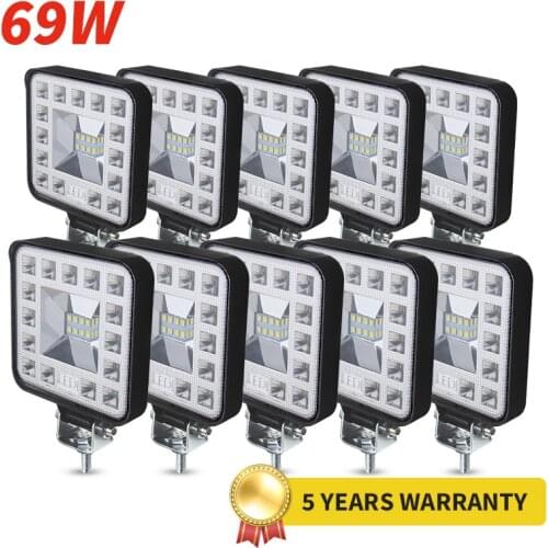 LED Car Work Light 69 Watts Spotlight DC 12 and 24 Volts Universal 6500K White Spot Flood Beam for FSO Truck Auto 4x4 for 4WD