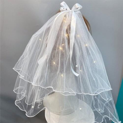 Warm light bowknot childrens veil wedding headdress catwalk catwalk pearl hairpin girl hairstyle auxiliary fashion hairpin
