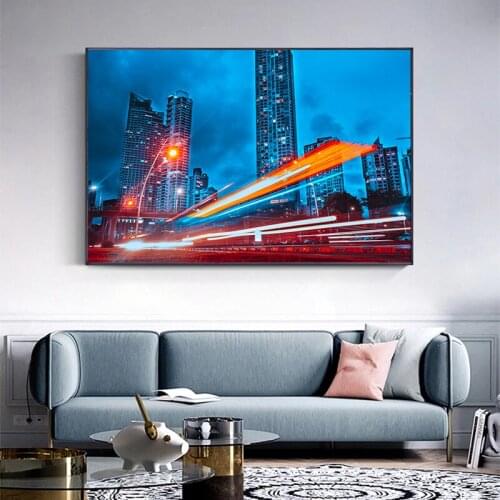 Street Red Phone Booth Home Decor Blue Glare Modern Nordic Poster City Road Architecture Landscape Wall Art Painting Picture